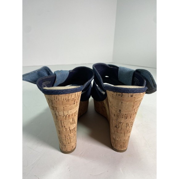 Marc Fisher Women's Hobby Sandal Size 8 Cork Wedge Platform Denim Slide Knot - Picture 5 of 11